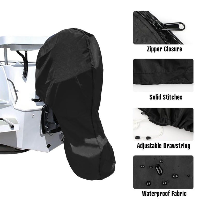 iCOVER Outboard Motor Covers, Trailerable Full Boat Engine Cover Waterproof Heavy Duty Oxford Fabric with Zipper, Fits 60-100HP Motors - Image 2