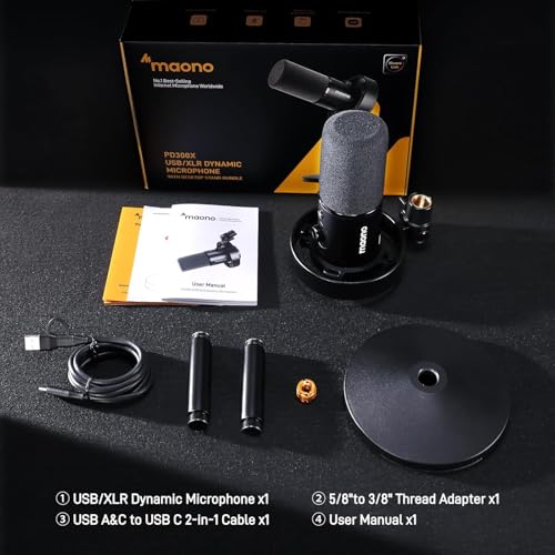 MAONO Dynamic Microphone for Podcast: PC Computer Gaming Mic USB-C & XLR with 192kHz/24bit for Podcasting Studio Recording Streaming Content Creation PD300XT Black - Image 5