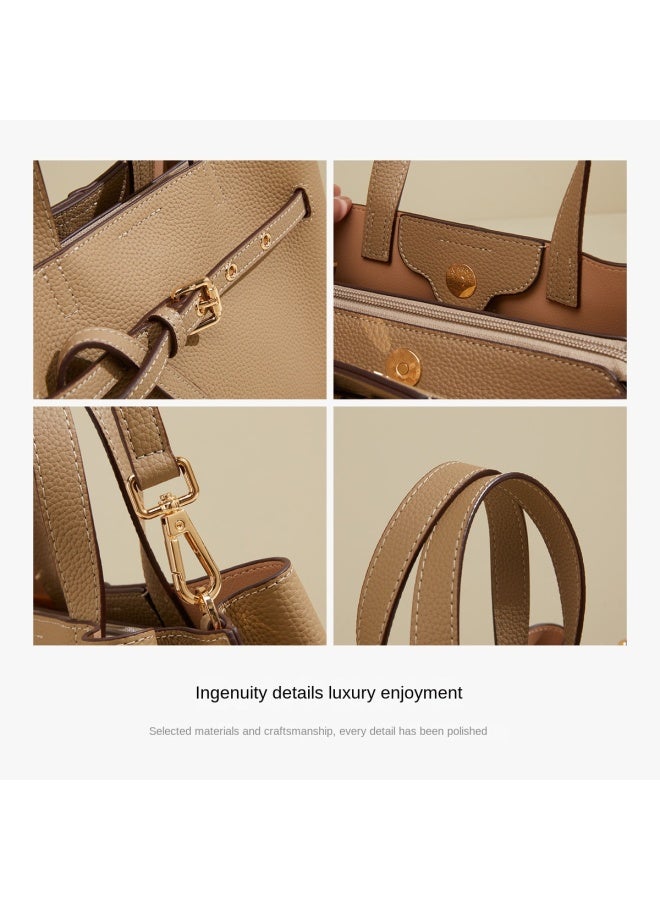 YEARCON Top Grain Leather】2025 Commuter Leather Handbag For Women, Tote Bag Gift For Mom - Image 5