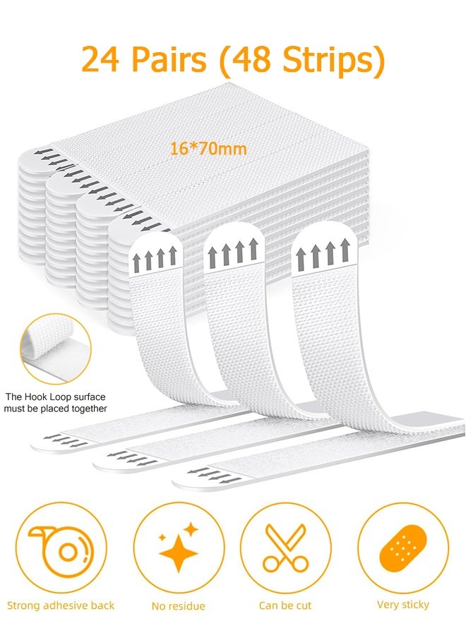 دبليو أف أف أو شرائط تعليق الصور اللاصقة الثقيلة - 24 زوجًا (48 شريطًا) لتثبيت الحائط بدون أضرار لمثبتات الصورة/ملصقات/المنزل/المكتب - متوسط/أبيض - Image 1