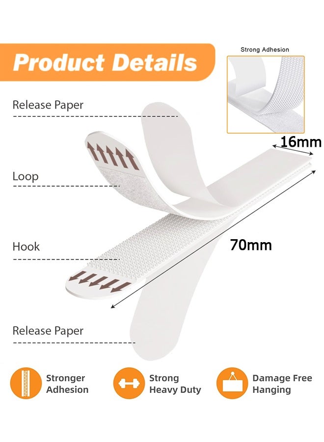 دبليو أف أف أو شرائط تعليق الصور اللاصقة الثقيلة - 24 زوجًا (48 شريطًا) لتثبيت الحائط بدون أضرار لمثبتات الصورة/ملصقات/المنزل/المكتب - متوسط/أبيض - Image 2