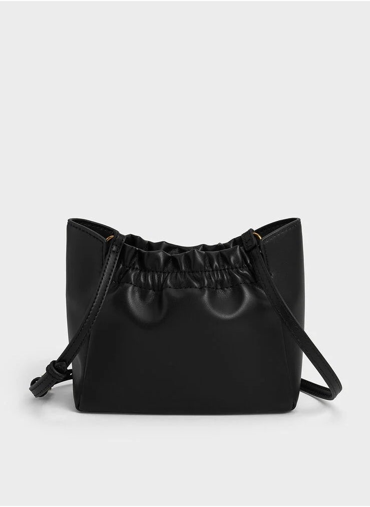 Charles & Keith - Brigette Ruched Chain-Handle Shoulder Bag & Crossbody Bag - Black - Image 1