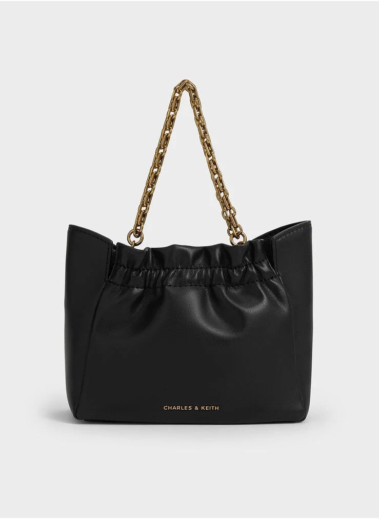 Charles & Keith - Brigette Ruched Chain-Handle Shoulder Bag & Crossbody Bag - Black - Image 1