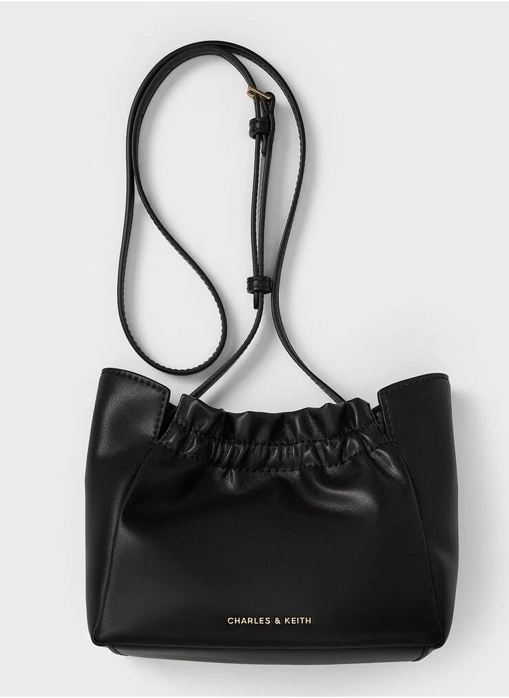Charles & Keith - Brigette Ruched Chain-Handle Shoulder Bag & Crossbody Bag - Black - Image 1