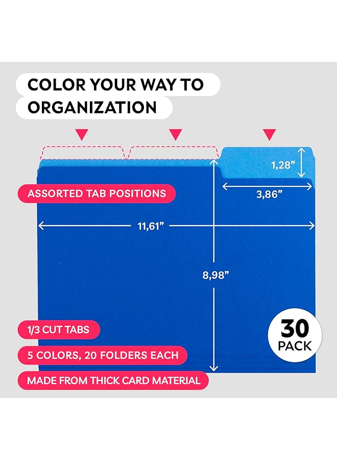 إيروريكس مجلدات ملفات ملونة مجلدات بلاستيكية بحجم خطابات مجلدات مدرسية جمالية للأعمال التجارية مجلدات مانيلا للمستندات ورقية عبوة من 30 مجلدًا مقاس 8.5 × 11 بوصة و1 و3 قطع و5 ألوان - Image 2
