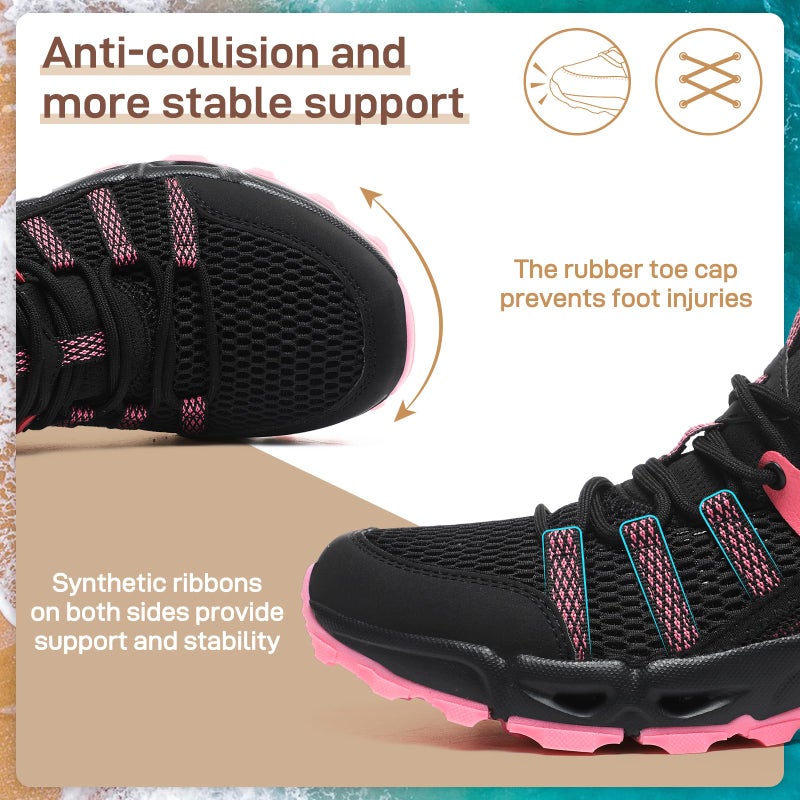 ziitop Water Shoes for Women Outdoor Hiking Shoes Quick Dry Outdoor Sport Sneakers Non Slip Lightweight Breathable Summer Trekking and Walking Climbing Shoe Black Rose - Image 3