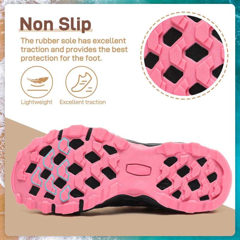 ziitop Water Shoes for Women Outdoor Hiking Shoes Quick Dry Outdoor Sport Sneakers Non Slip Lightweight Breathable Summer Trekking and Walking Climbing Shoe Black Rose - Image 4