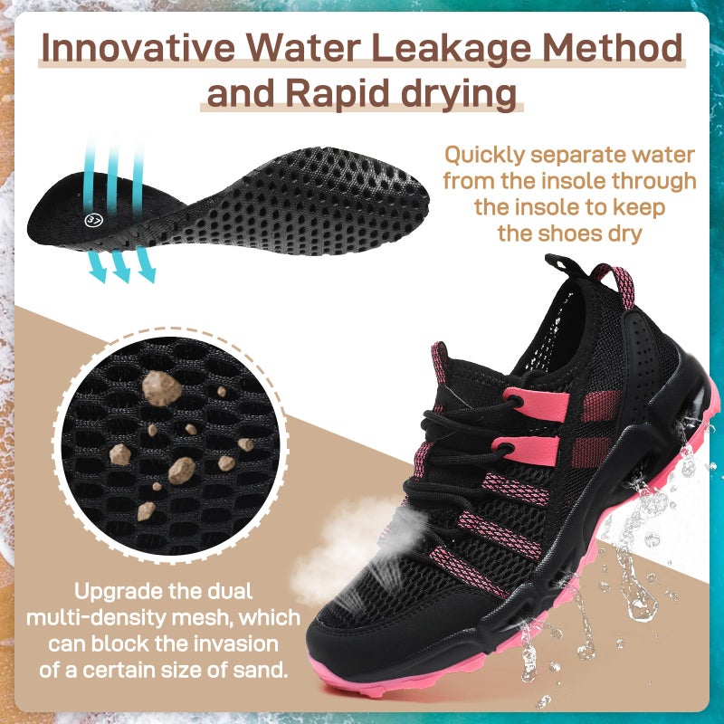 ziitop Water Shoes for Women Outdoor Hiking Shoes Quick Dry Outdoor Sport Sneakers Non Slip Lightweight Breathable Summer Trekking and Walking Climbing Shoe Black Rose - Image 2
