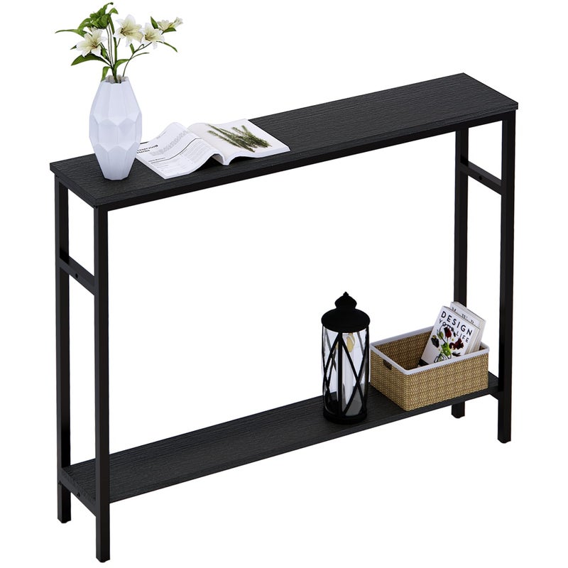 Timberer Narrow Console Table, 39.4â€ Sofa Table with Adjustable Shelf, 2-Tier Long Skinny Table for Hallway, Entryway, Living Room, Foyer, Black - Image 1
