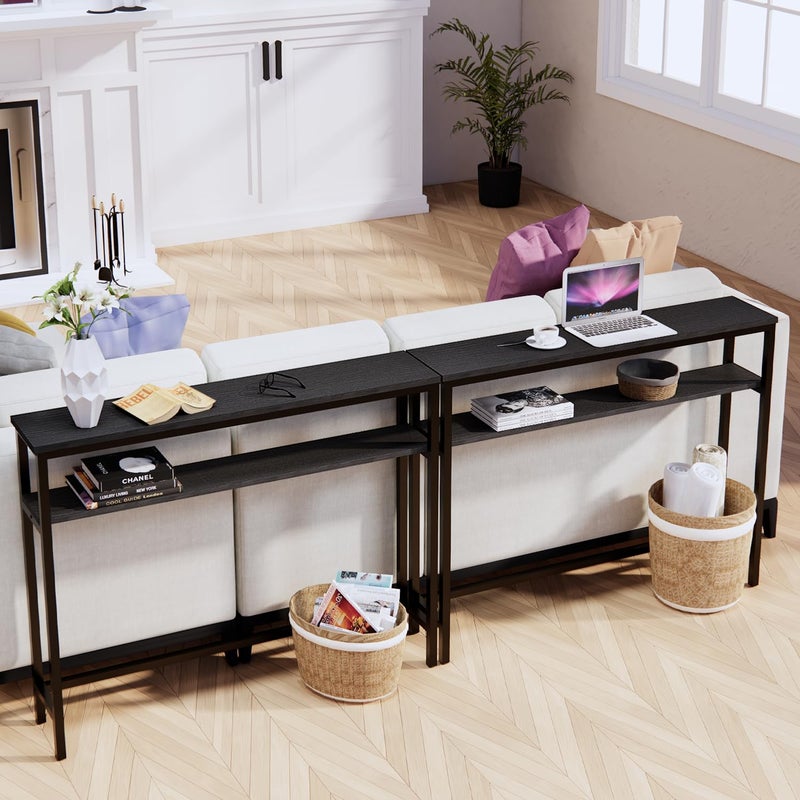 Timberer Narrow Console Table, 39.4â€ Sofa Table with Adjustable Shelf, 2-Tier Long Skinny Table for Hallway, Entryway, Living Room, Foyer, Black - Image 4