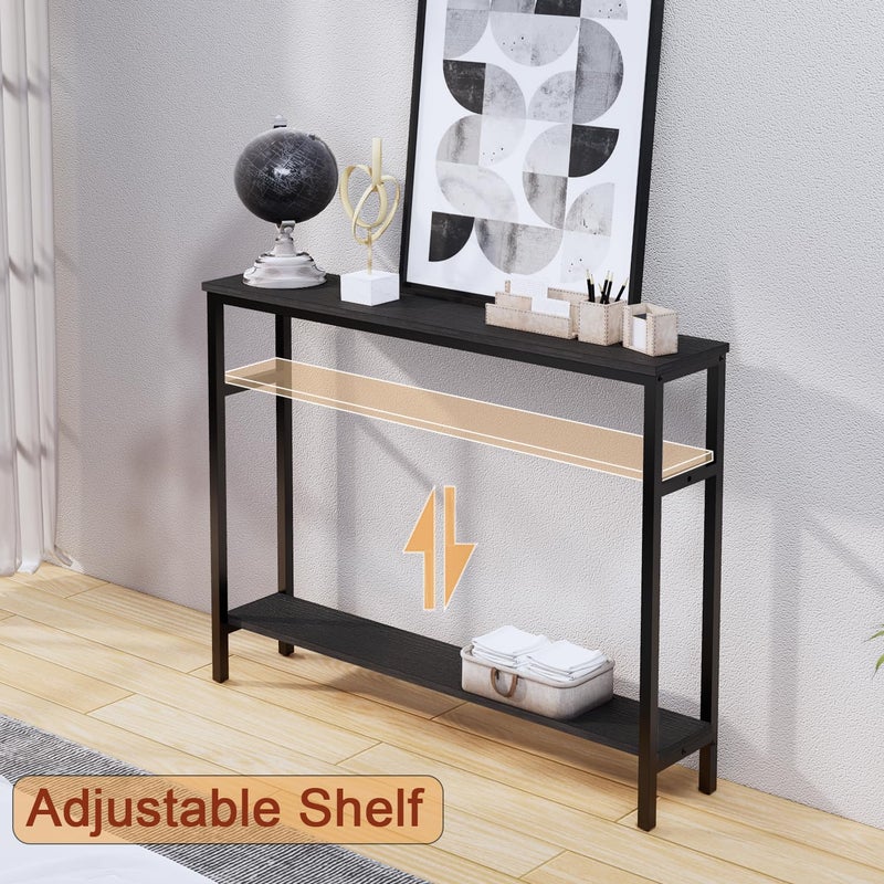 Timberer Narrow Console Table, 39.4â€ Sofa Table with Adjustable Shelf, 2-Tier Long Skinny Table for Hallway, Entryway, Living Room, Foyer, Black - Image 2