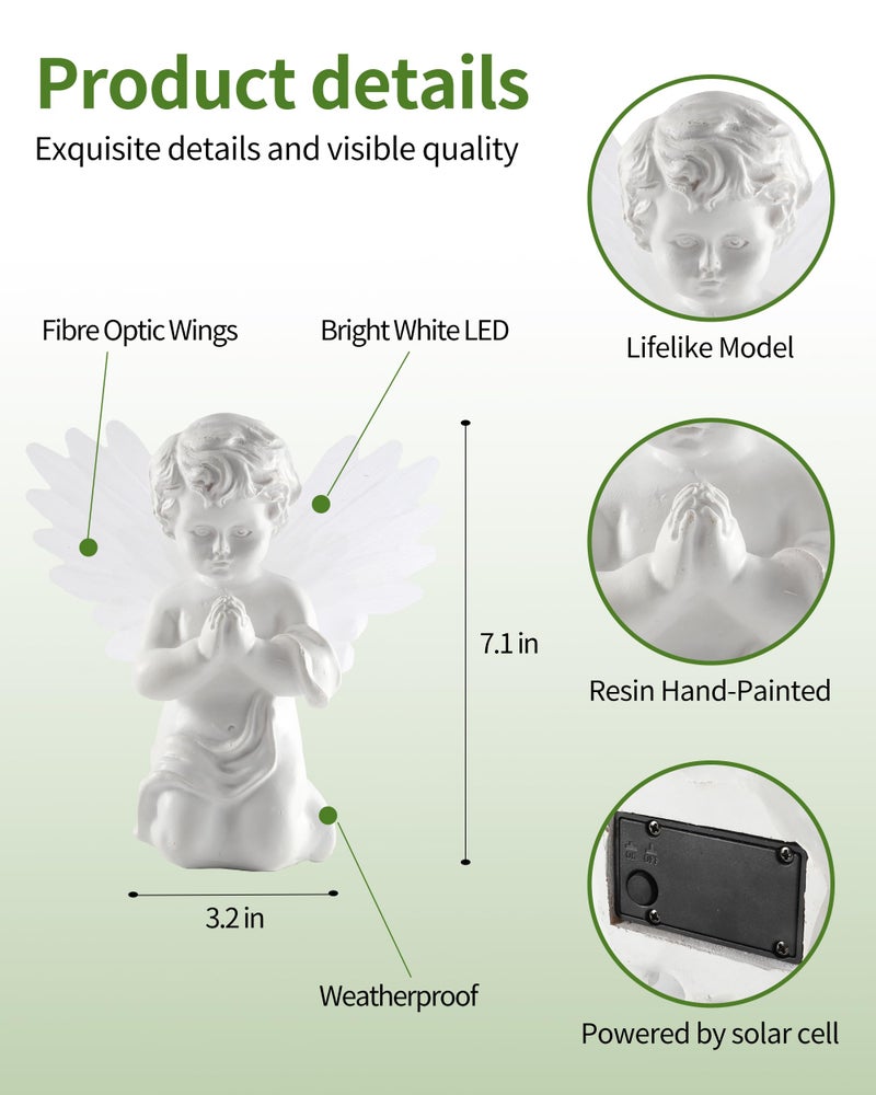 iStatue Solar Praying Cherub Angel Light with Fibre Optic Wings - 7.1'' Sympathy Remembrance Memorial Gift for Grave Ornaments Garden Decor (Kneeling Angel) - Image 4