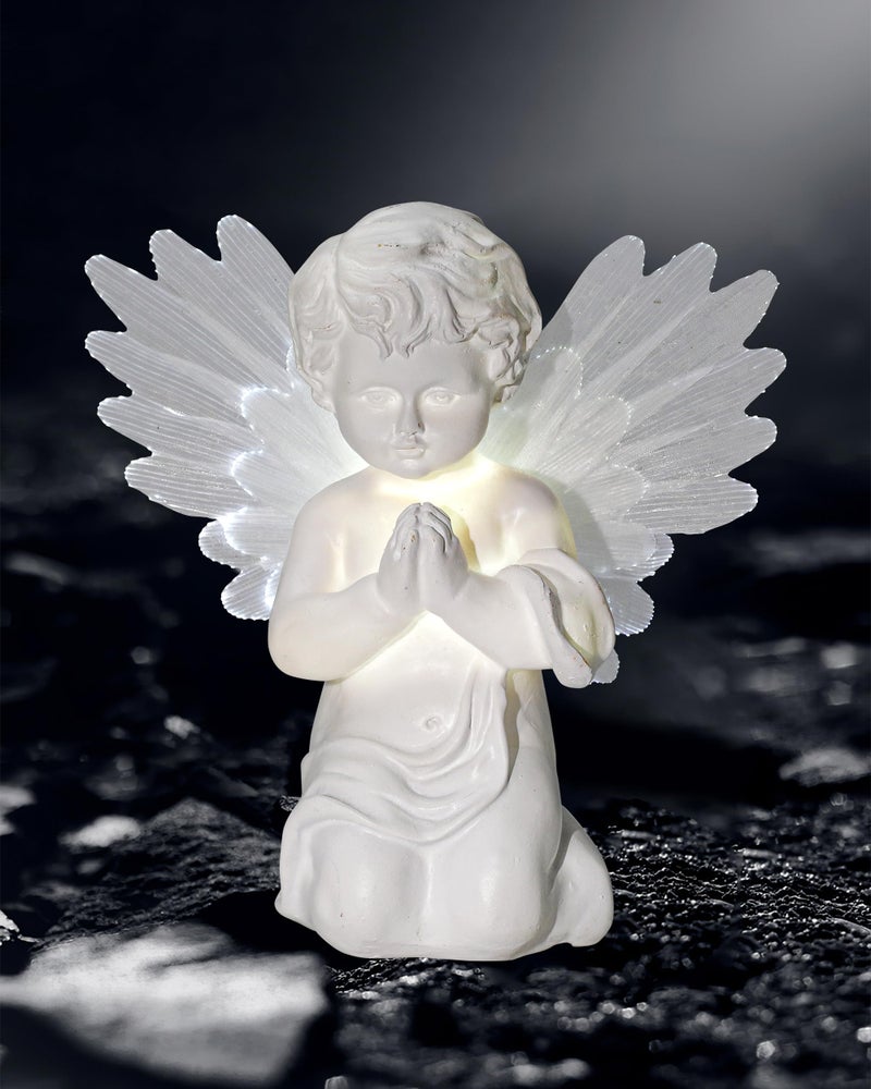 iStatue Solar Praying Cherub Angel Light with Fibre Optic Wings - 7.1'' Sympathy Remembrance Memorial Gift for Grave Ornaments Garden Decor (Kneeling Angel) - Image 1