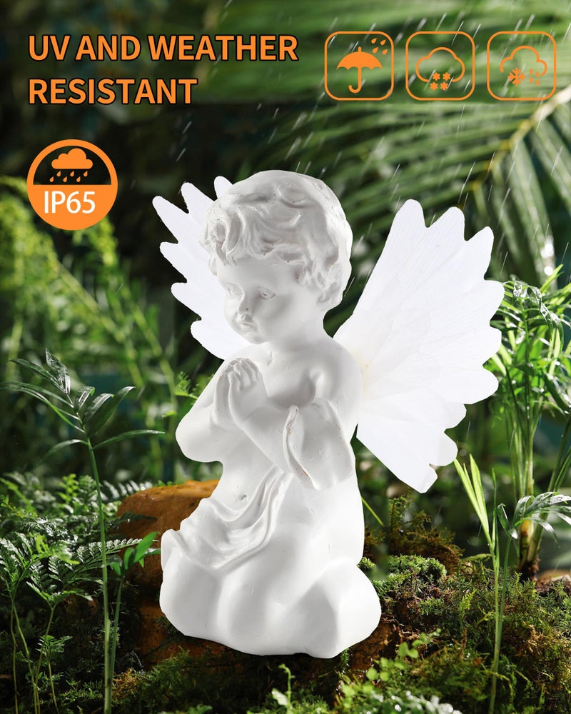 iStatue Solar Praying Cherub Angel Light with Fibre Optic Wings - 7.1'' Sympathy Remembrance Memorial Gift for Grave Ornaments Garden Decor (Kneeling Angel) - Image 3