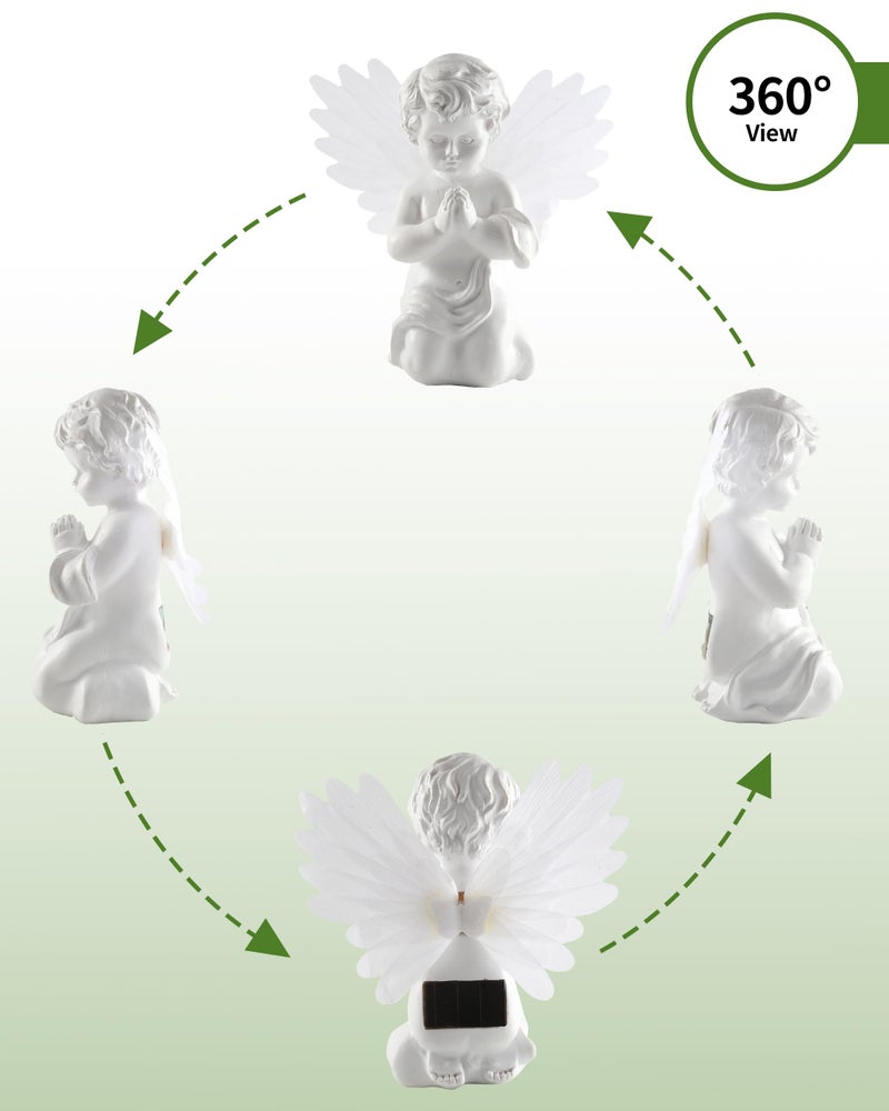 iStatue Solar Praying Cherub Angel Light with Fibre Optic Wings - 7.1'' Sympathy Remembrance Memorial Gift for Grave Ornaments Garden Decor (Kneeling Angel) - Image 5