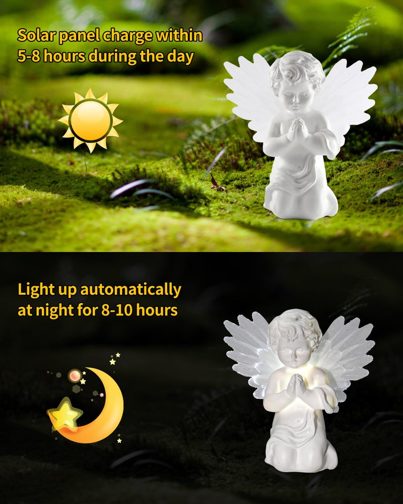 iStatue Solar Praying Cherub Angel Light with Fibre Optic Wings - 7.1'' Sympathy Remembrance Memorial Gift for Grave Ornaments Garden Decor (Kneeling Angel) - Image 2