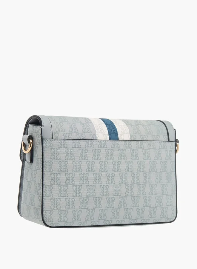 ELLE Womens Monogram Print Crossbody Bag With Button Closure And Adjustable Strap