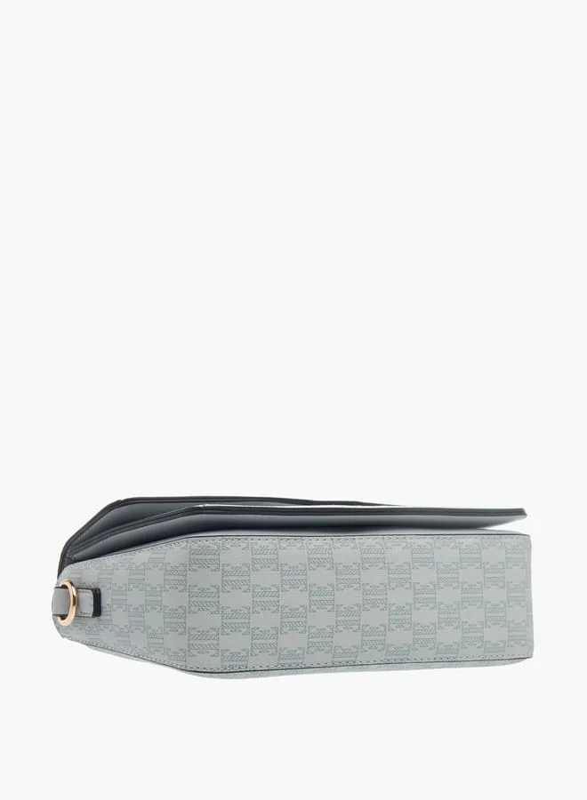 ELLE Womens Monogram Print Crossbody Bag With Button Closure And Adjustable Strap