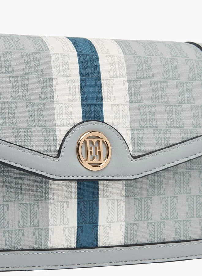 ELLE Womens Monogram Print Crossbody Bag With Button Closure And Adjustable Strap