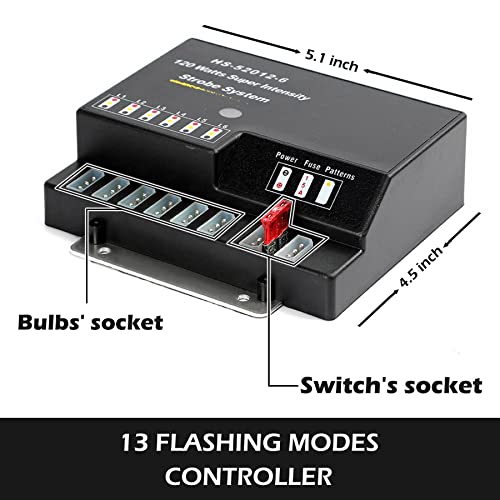 SMALLFATW Hideaway Strobe Lights Kit 6 HID Bulbs 13 Flashing Mode Memory Recall Function, 16 Feet Power Cord with Controller, Emergency Strobe Lights for Trucks Vehicles, White - Image 4