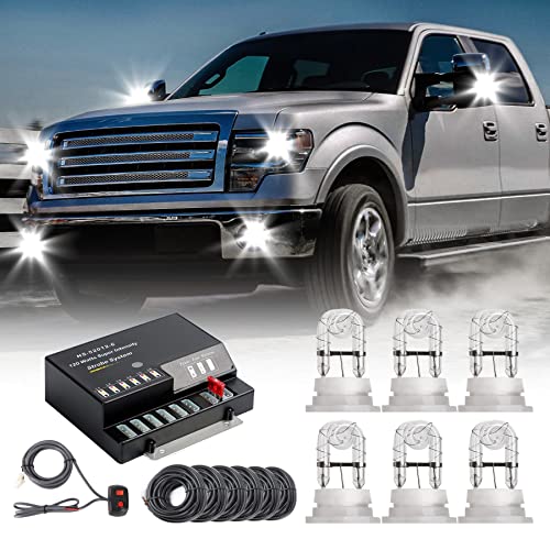 SMALLFATW Hideaway Strobe Lights Kit 6 HID Bulbs 13 Flashing Mode Memory Recall Function, 16 Feet Power Cord with Controller, Emergency Strobe Lights for Trucks Vehicles, White - Image 1