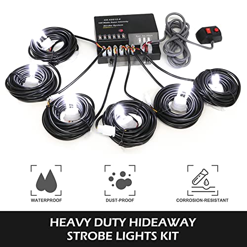 SMALLFATW Hideaway Strobe Lights Kit 6 HID Bulbs 13 Flashing Mode Memory Recall Function, 16 Feet Power Cord with Controller, Emergency Strobe Lights for Trucks Vehicles, White - Image 2