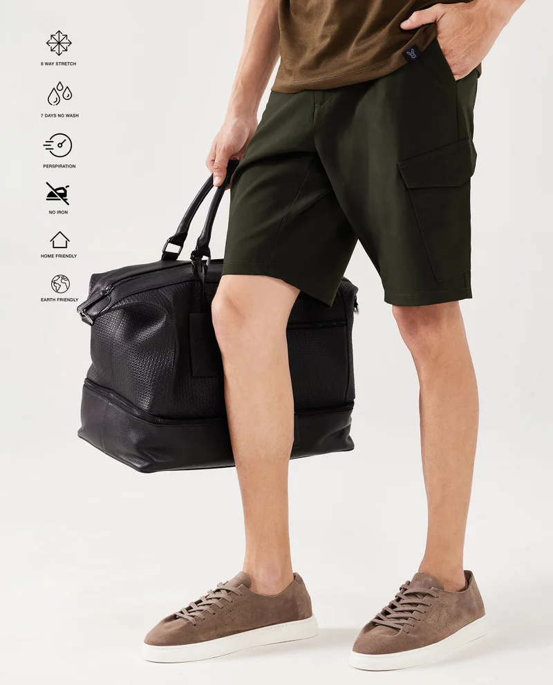 Rare Rabbit Rare Rabbit Men Tripco Olive Button And Zip Closure Mid-Rise Relaxed Fit Plain Shorts