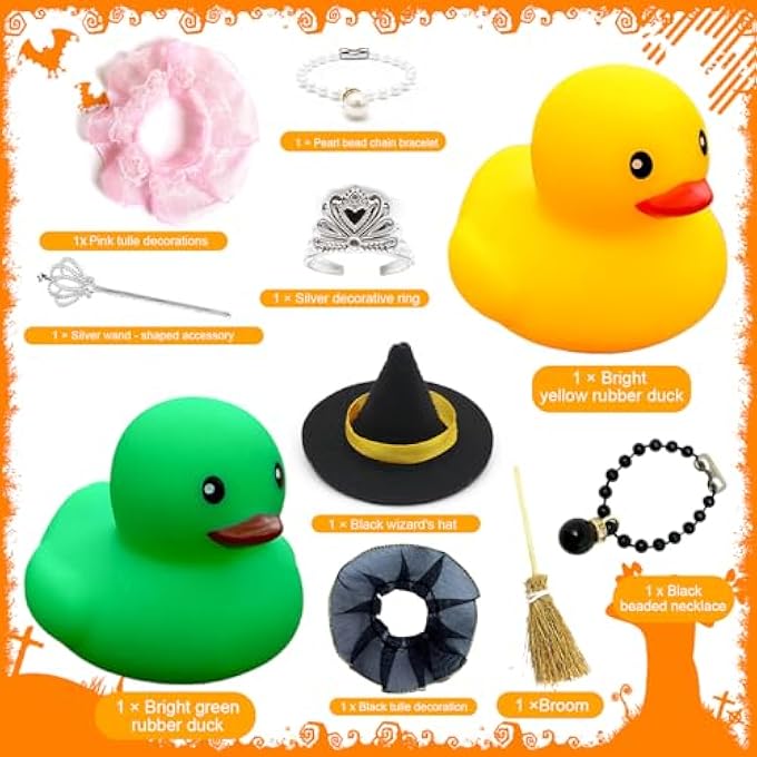 Yi-gog Cute Rubber Duck Car Decorations Car Dashboard Rubber Ducks for Halloween DIY Dashboard Ducks for Office Desk Ornament Accessories with Witch Princess Skirt Halloween Party Gifts - Image 3