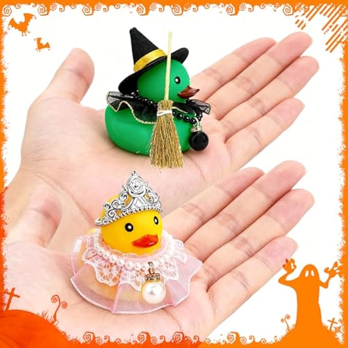 Yi-gog Cute Rubber Duck Car Decorations Car Dashboard Rubber Ducks for Halloween DIY Dashboard Ducks for Office Desk Ornament Accessories with Witch Princess Skirt Halloween Party Gifts - Image 4