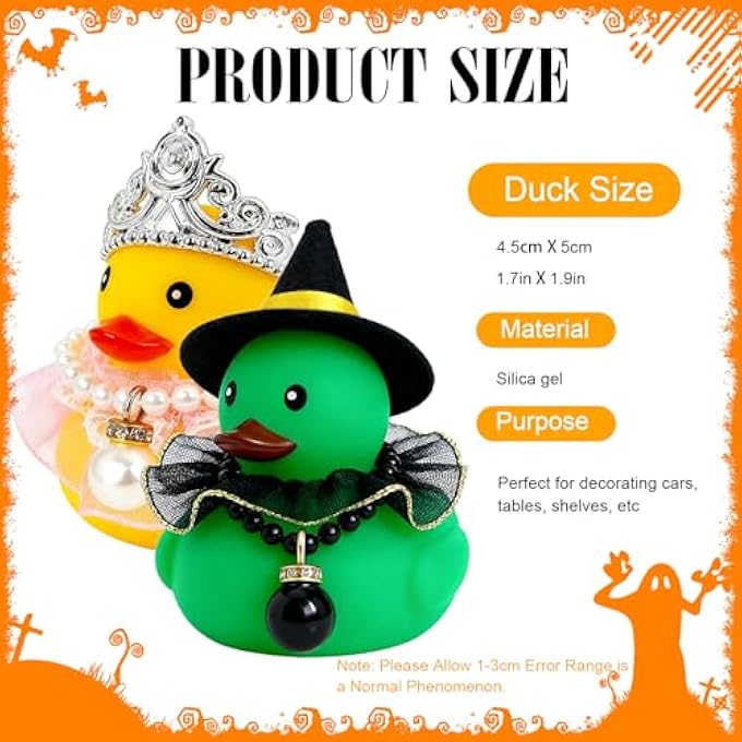 Yi-gog Cute Rubber Duck Car Decorations Car Dashboard Rubber Ducks for Halloween DIY Dashboard Ducks for Office Desk Ornament Accessories with Witch Princess Skirt Halloween Party Gifts - Image 2