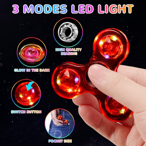 WELLVO LED Fidget Spinner for Kids Adults 2Pcs Light up Sensory Fidget Toys for Kids 48 812 Anxiety Stress Relief Classroom Prizes Glow in The Dark Hand Spinner Boys Girls Birthday Gifts - Image 5