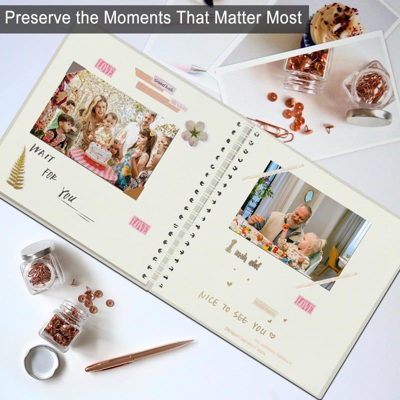 Sprsthai DIY Scrapbook Album 7x7 Inch â€“ Hardcover Kraft Paper Photo Book, Blank Memory Scrap Book for DIY Crafts, Wedding, Anniversary, 40 Pages (20 Sheets), Cream - Image 4