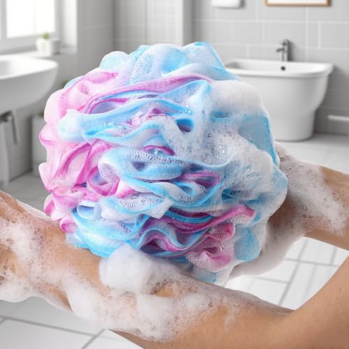 BTYMS XXL Large Loofah Bath Sponge 100g/pc, Exfoliating Mesh Pouf Bath Scrunchies Shower Puffs - Pack of 4 - Image 3