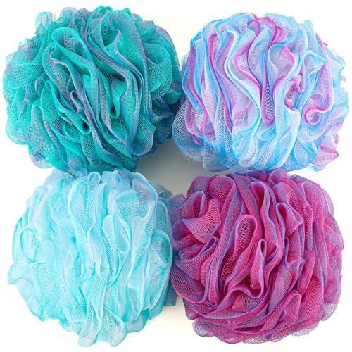 BTYMS XXL Large Loofah Bath Sponge 100g/pc, Exfoliating Mesh Pouf Bath Scrunchies Shower Puffs - Pack of 4 - Image 1
