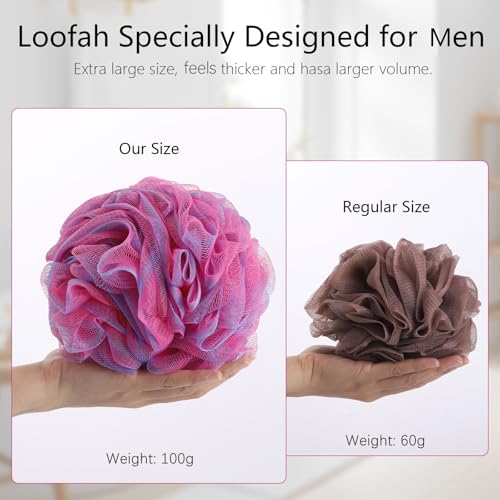 BTYMS XXL Large Loofah Bath Sponge 100g/pc, Exfoliating Mesh Pouf Bath Scrunchies Shower Puffs - Pack of 4 - Image 2
