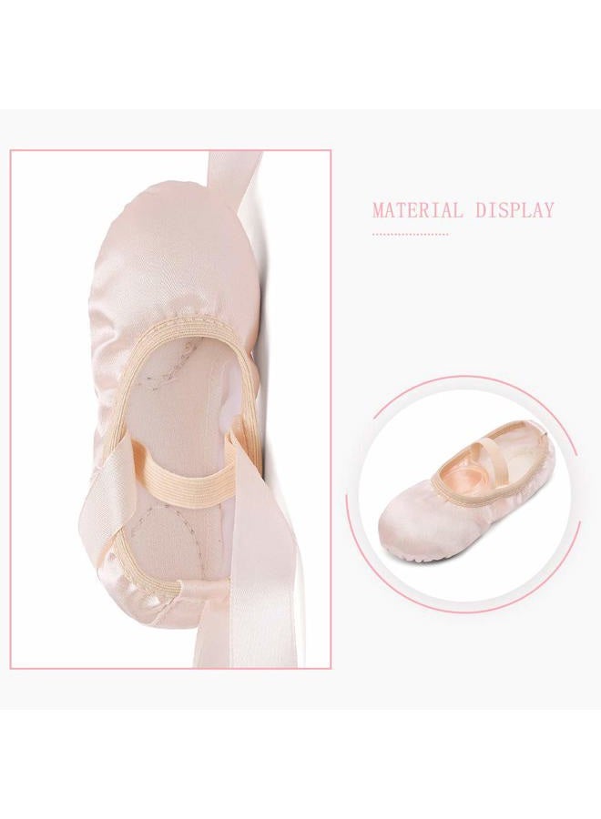 Stelle Girls Ballet Dance Shoes Satin Slippers Gymnastics Flats Split Sole with Ribbon, Ballet Pink, 6 Toddler - Image 5