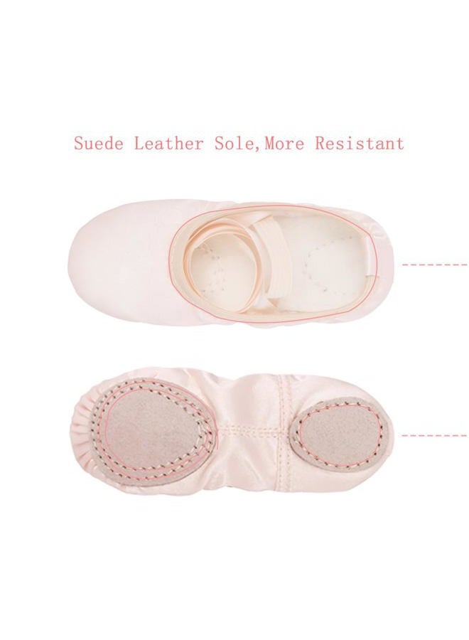 Stelle Girls Ballet Dance Shoes Satin Slippers Gymnastics Flats Split Sole with Ribbon, Ballet Pink, 6 Toddler - Image 4