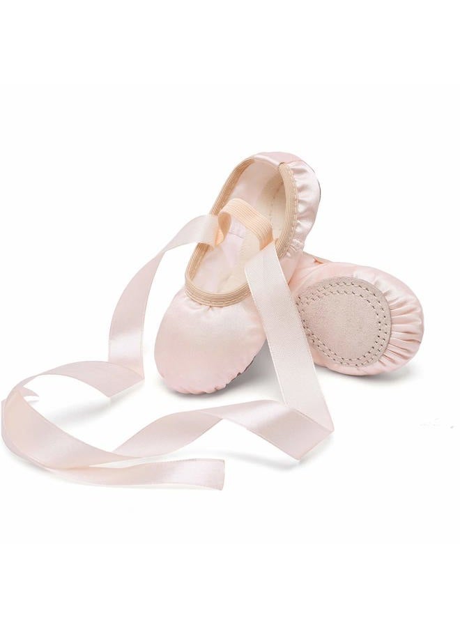 Stelle Girls Ballet Dance Shoes Satin Slippers Gymnastics Flats Split Sole with Ribbon, Ballet Pink, 6 Toddler - Image 1