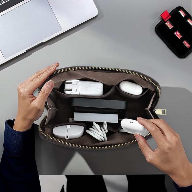 Contacts Crazy Horse Leather Travel Electronic Organizer Cables Chargers Accessories Storage Case Holder Clutch Bag - Image 2