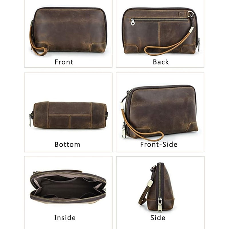 Contacts Crazy Horse Leather Travel Electronic Organizer Cables Chargers Accessories Storage Case Holder Clutch Bag - Image 5