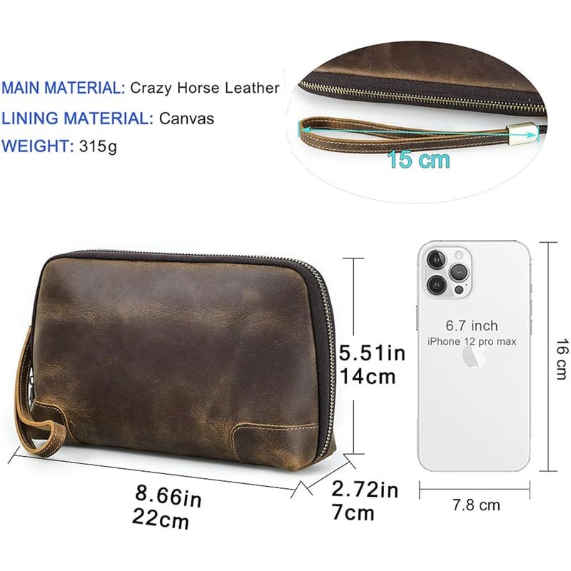 Contacts Crazy Horse Leather Travel Electronic Organizer Cables Chargers Accessories Storage Case Holder Clutch Bag - Image 3