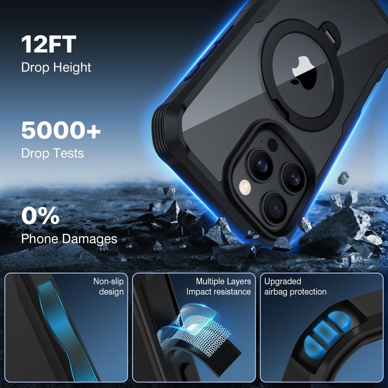 CENHUFO Compatible with iPhone 16 Pro Max Case Built-in Privacy Screen Protector with Camera Lens Protector, Clear Back Cover with 360° Spin Magnetic Stand for iPhone 16 Pro Max Privacy Case -Black Long lifespan - Image 5