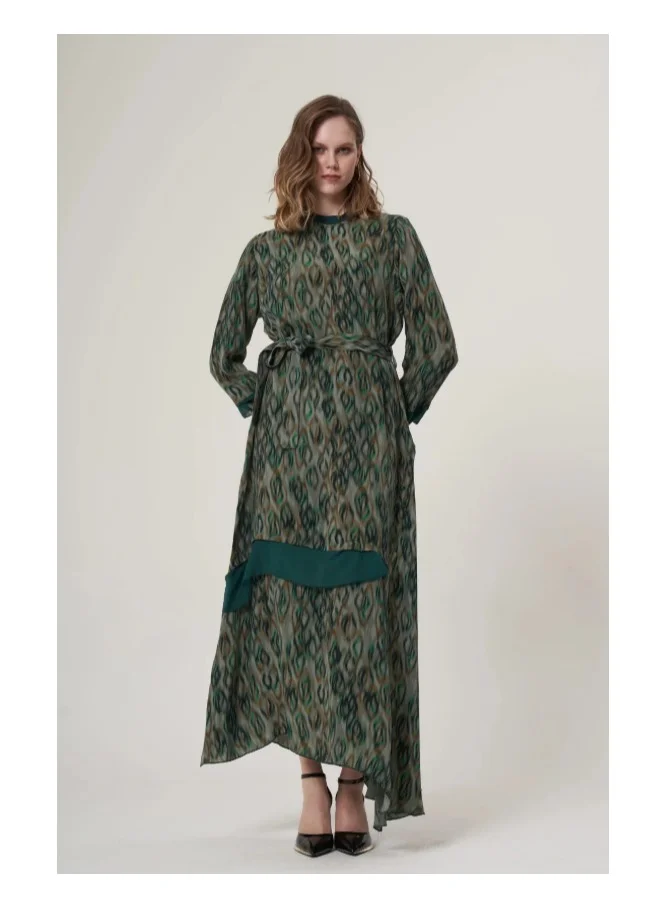 Patterned Maxi Plus Size Dress - Green