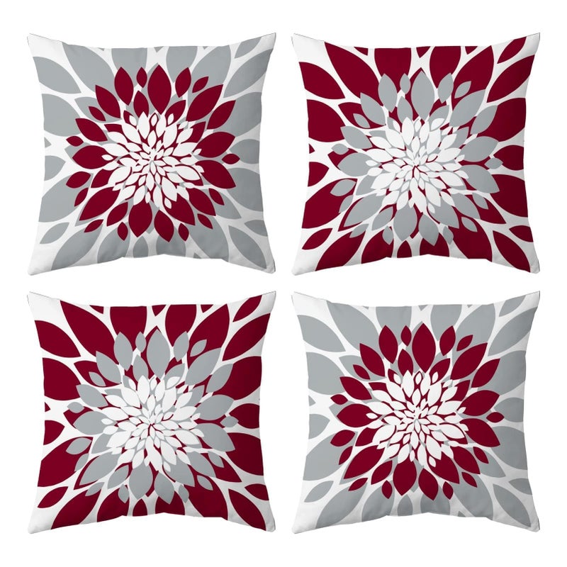 Qahing Pack of 4 Outdoor Waterproof Pillow Covers 18x18 Decorative Outdoor Throw Pillows Garden Square Cushion Cases for Patio Furniture, Couch, Tent Sunbrella, Bench, Burgundy Red Grey - Image 1