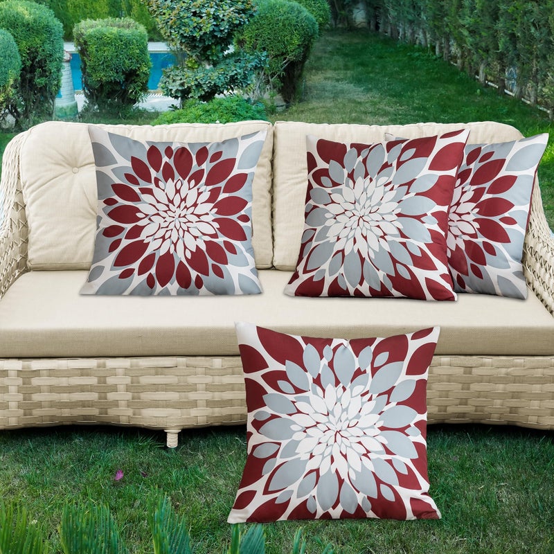 Qahing Pack of 4 Outdoor Waterproof Pillow Covers 18x18 Decorative Outdoor Throw Pillows Garden Square Cushion Cases for Patio Furniture, Couch, Tent Sunbrella, Bench, Burgundy Red Grey - Image 2