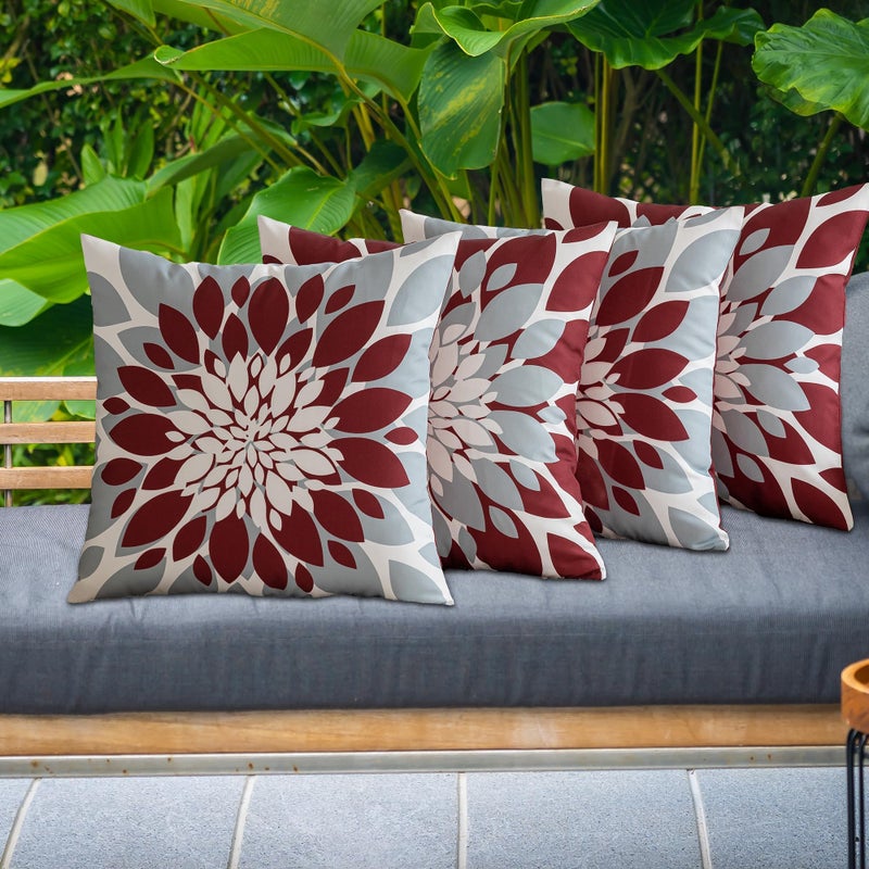 Qahing Pack of 4 Outdoor Waterproof Pillow Covers 18x18 Decorative Outdoor Throw Pillows Garden Square Cushion Cases for Patio Furniture, Couch, Tent Sunbrella, Bench, Burgundy Red Grey - Image 4