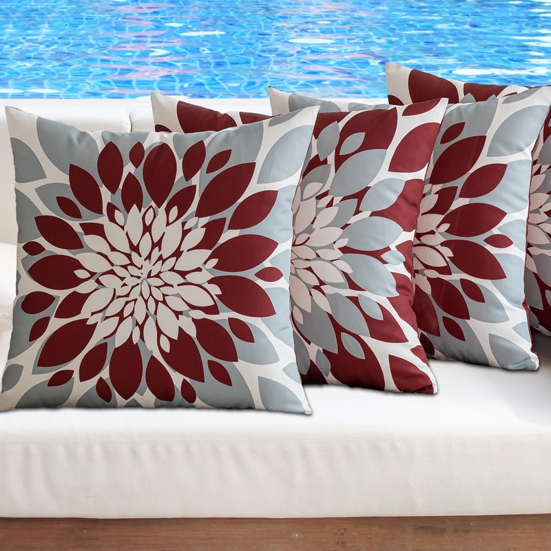 Qahing Pack of 4 Outdoor Waterproof Pillow Covers 18x18 Decorative Outdoor Throw Pillows Garden Square Cushion Cases for Patio Furniture, Couch, Tent Sunbrella, Bench, Burgundy Red Grey - Image 3