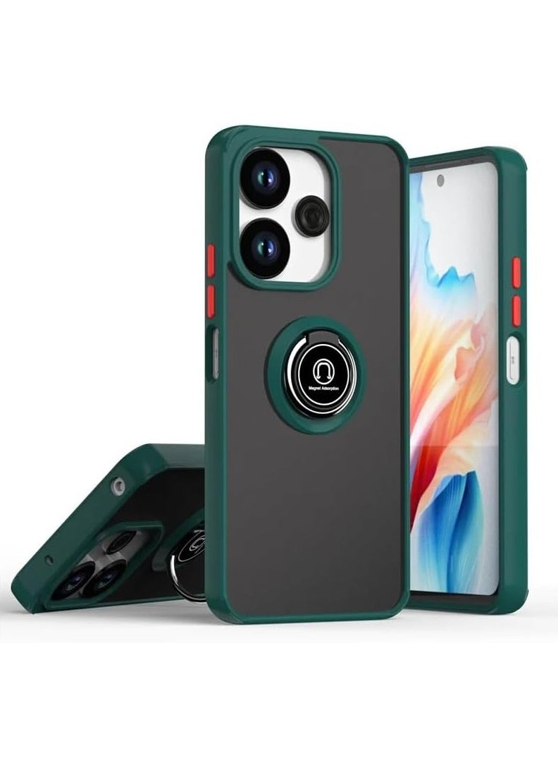 Generic Case for Xiaomi Redmi 13 4G / Xiaomi Redmi Note 13R Case Cover Metal Ring Holder Grip Kickstand Car Magnetic Mount Shockproof Matte Hard Back Bumper Case for Redmi 13 4G / Redmi Note 13R 5G (Green) 