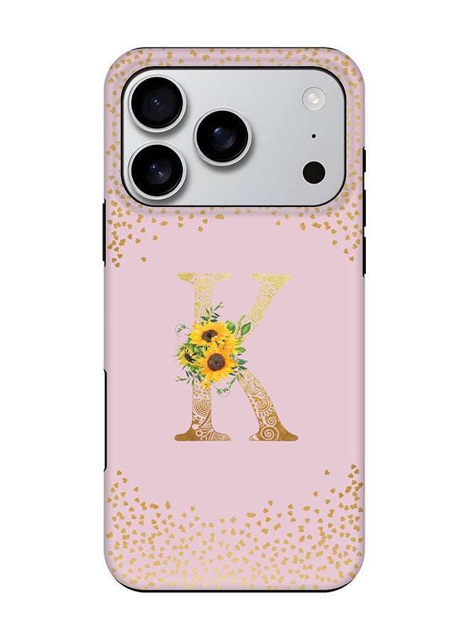 Stylizedd Tough Pro Magnetic Case for iPhone 17 Pro, Dual Layer hybrid PC + TPU Mobile Cover Matte - Custom Floral Monogram - K  (Pink ) - Image 1