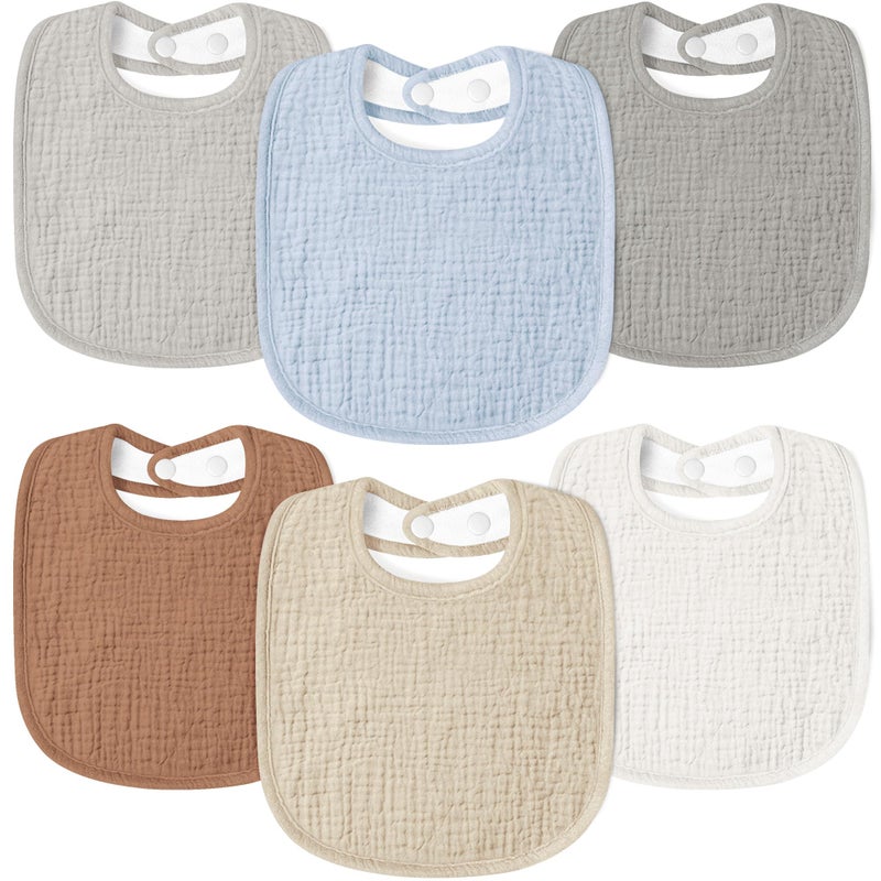 Susurration Muslin Baby Bibs 6 Pack Bandana Drool Bibs,Soft Square Adjustable Baby Drooling Bibs for Unisex Girls & Boys(Multicolored) - Image 1